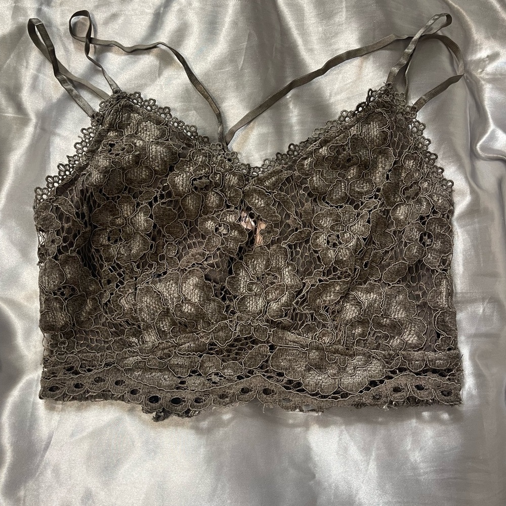 Buckle Floral Lace Bralette in Brown